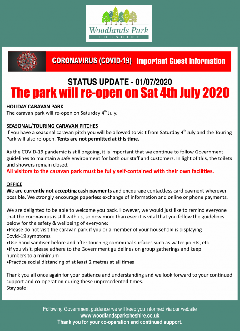 WOODLANDS Covid UPDATE 01-07-2020